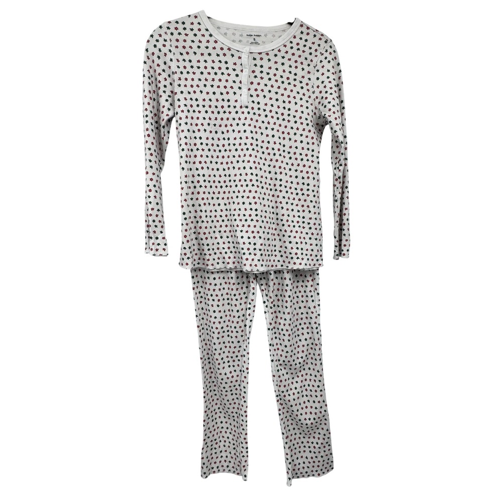Roller Rabbit Pajama Set Women S White Red Green Star Print Henley Long Sleeve